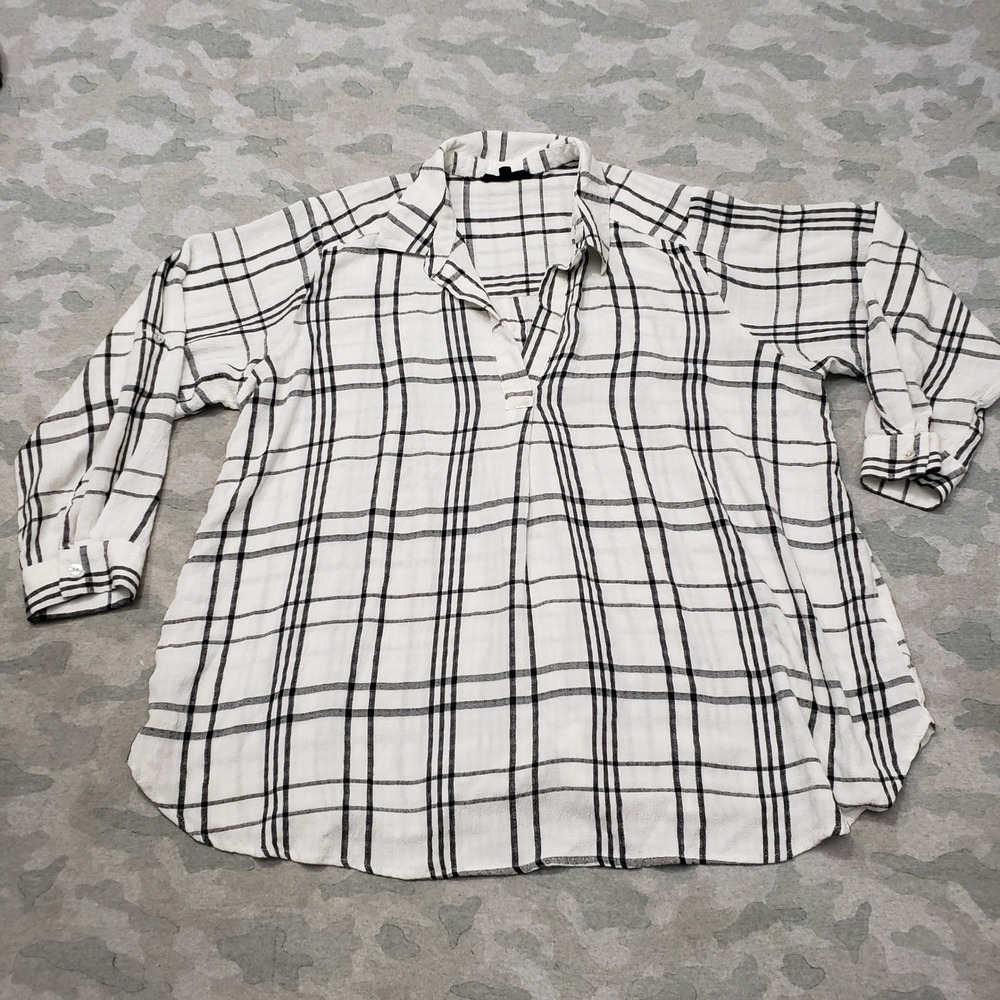 Jane Delancey Top Women 2X White Button 3/ Sleeve
